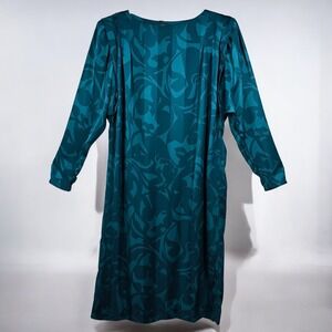 Vintage LA CHEMISE Dress Teal Abstract Print Long Sleeve Midi Women's Size 12‎